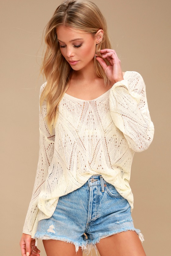 Lovely Ivory Sweater - Sheer Sweater - Bell Sleeve Sweater - Lulus