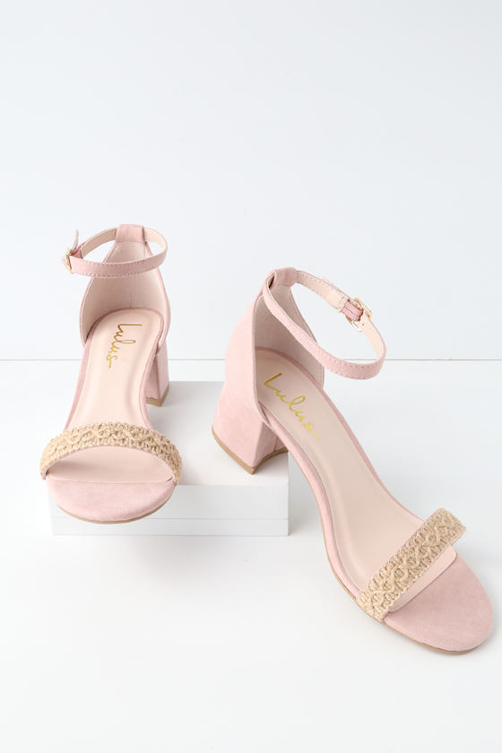 Cute Blush Suede Heels - Vegan Heels - Woven Heels - Lulus