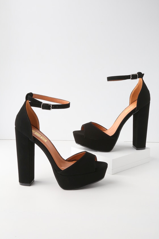 black platform heels with ankle strap