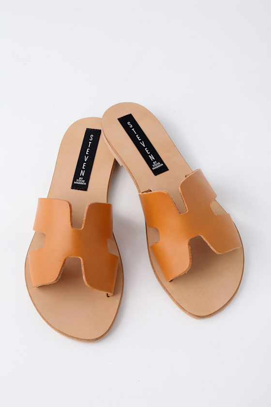 Greece Cognac Leather Slide Sandals 2