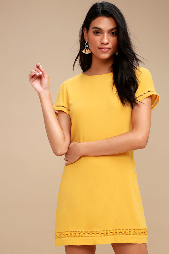 Lovely Yellow Dress Shift Dress Embroidered Dress Lulus