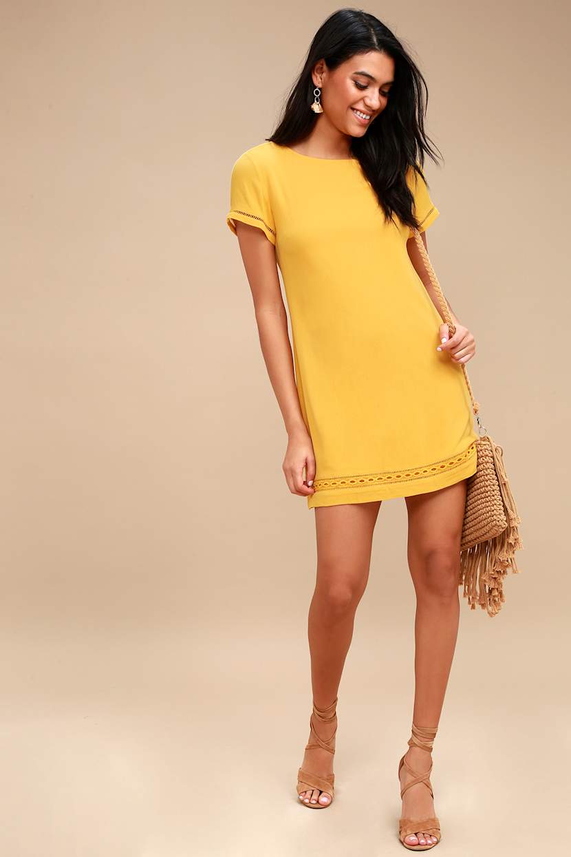 Lovely Yellow Dress - Shift Dress - Embroidered Dress - Lulus