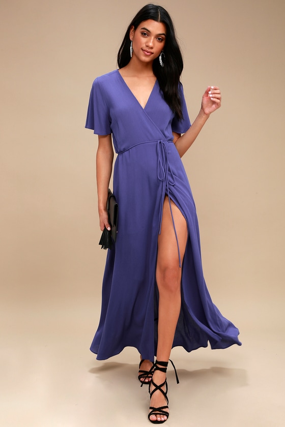 Lovely Royal Blue Dress - Wrap Dress - Maxi Dress - Lulus