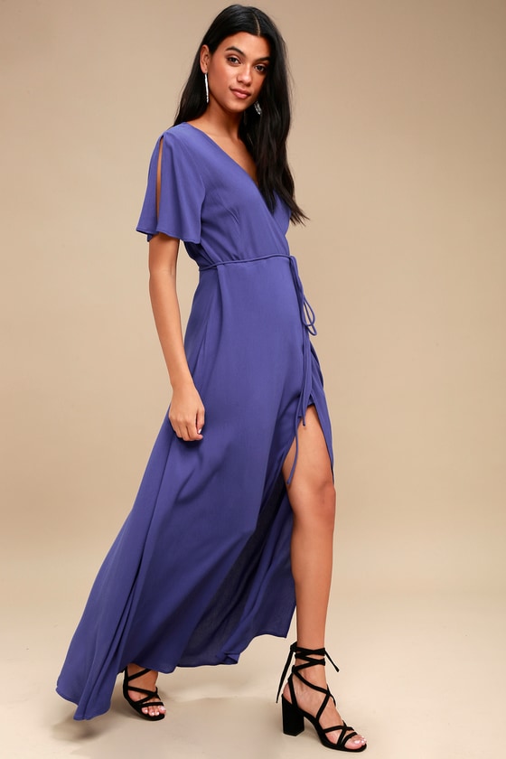 Lovely Royal Blue Dress - Wrap Dress - Maxi Dress - Lulus