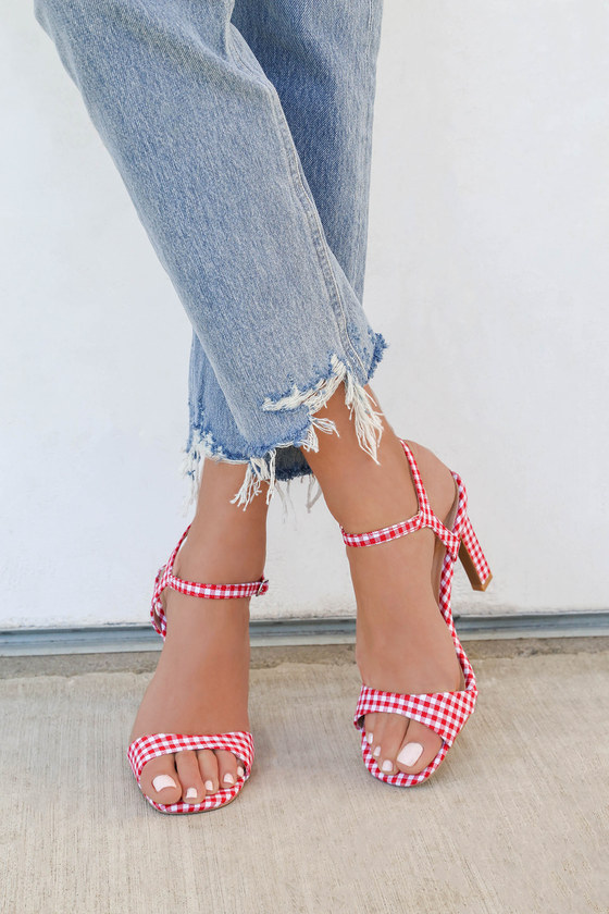 red and white gingham shoes