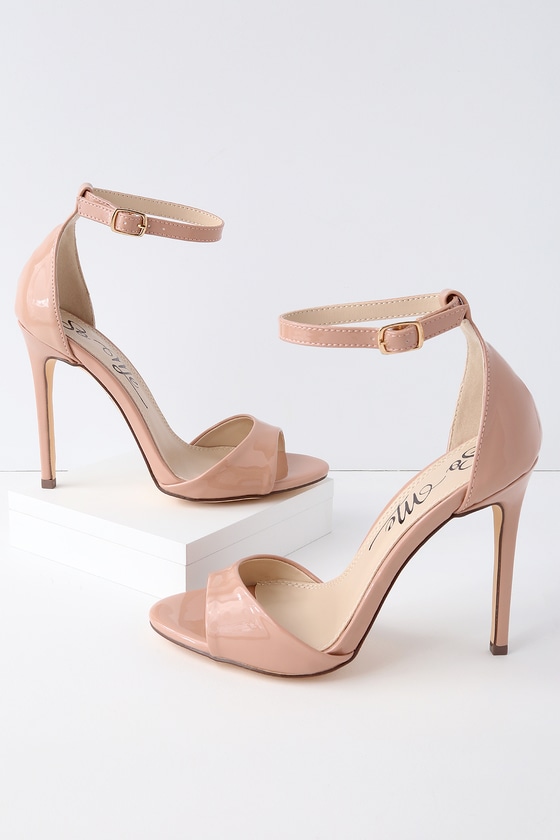 nude closed toe ankle strap heels