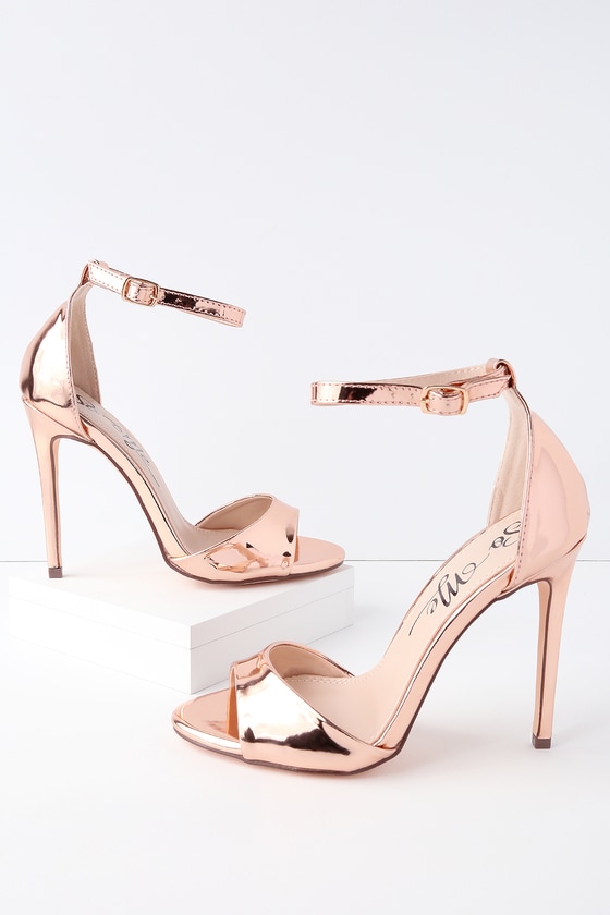 Rose Gold Heels - Patent Ankle Strap Heels - Peep-Toe Heels - Lulus