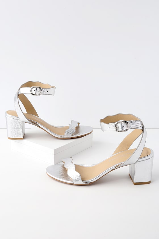 Jessenia Silver Metallic Ankle Strap Heels 2