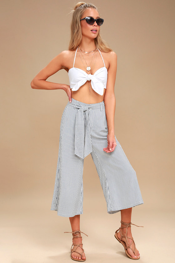 Selva Navy Blue and White Striped Culottes 3