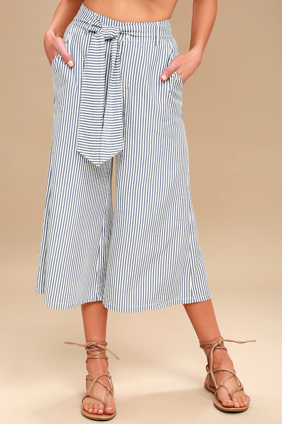 Selva Navy Blue and White Striped Culottes 4