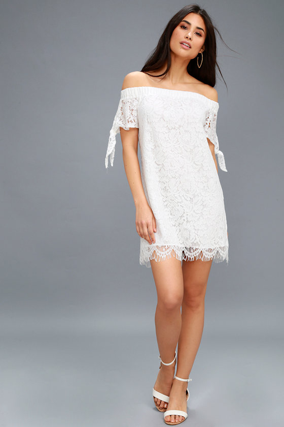 Divine to Five White Lace Off-the-Shoulder Shift Dress 2