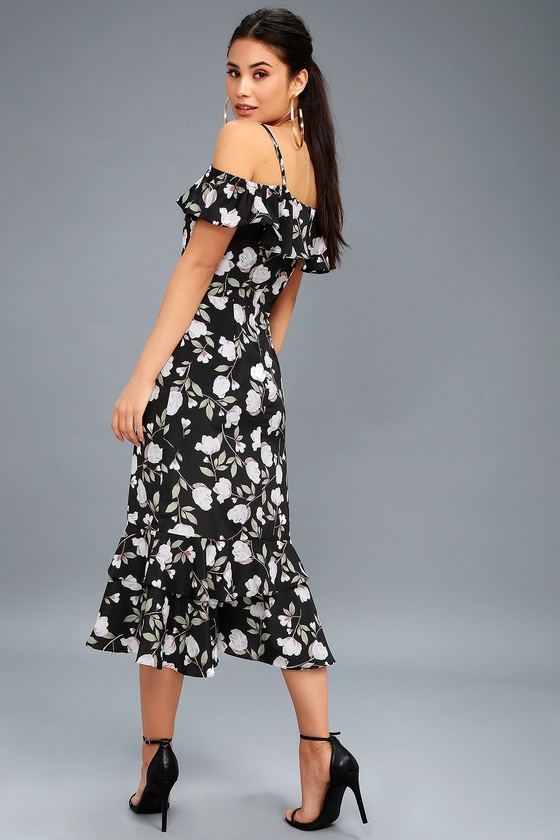 black floral off the shoulder dress