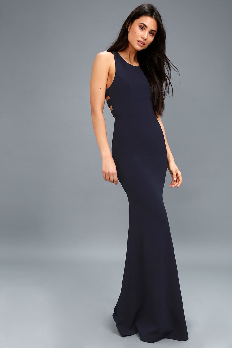 Power of Wow Navy Blue Backless Maxi Dress
