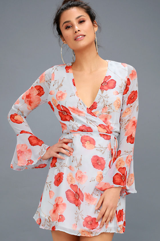 Petal Of Honor Light Blue Floral Print Wrap Dress 1