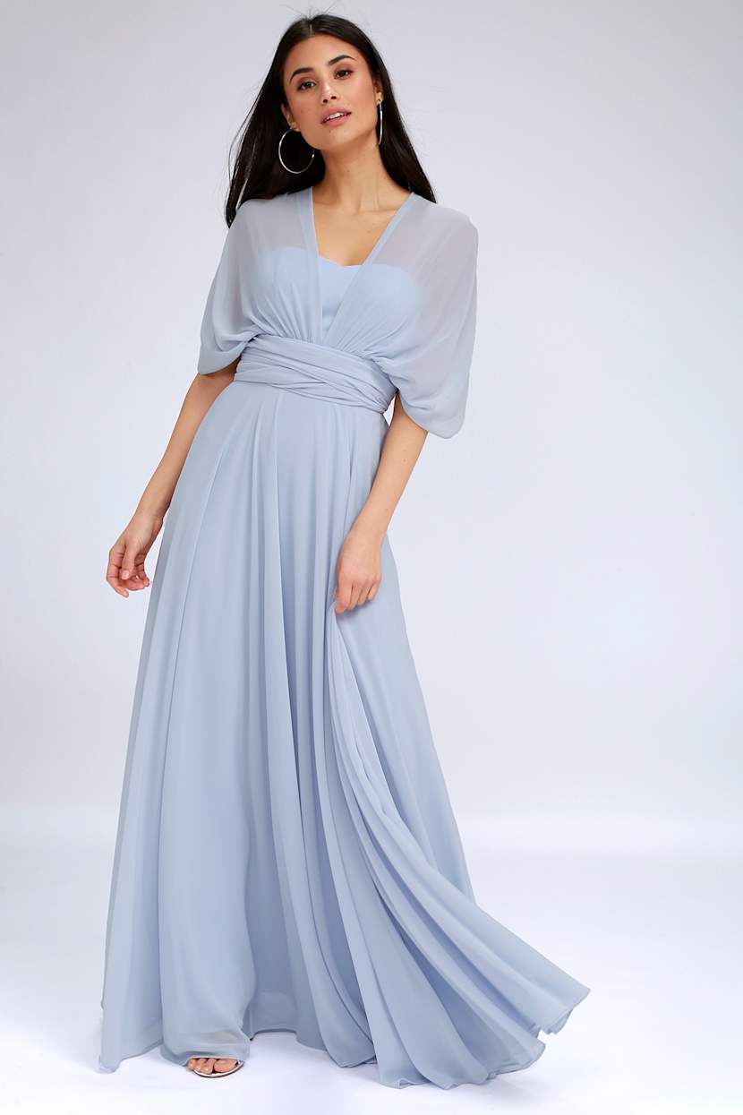 periwinkle bridesmaid dress Long One Shoulder Bridesmaid Dresses Floor Length – Lisposa main image 1