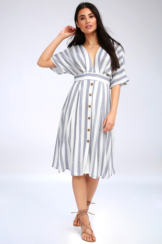 Pier of Influence Blue and White Striped Midi Dress 2