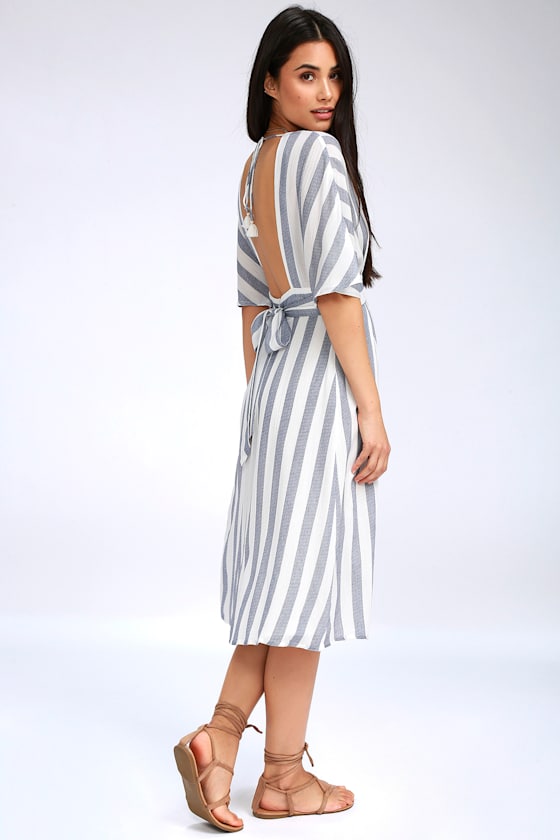 Pier of Influence Blue and White Striped Midi Dress 3