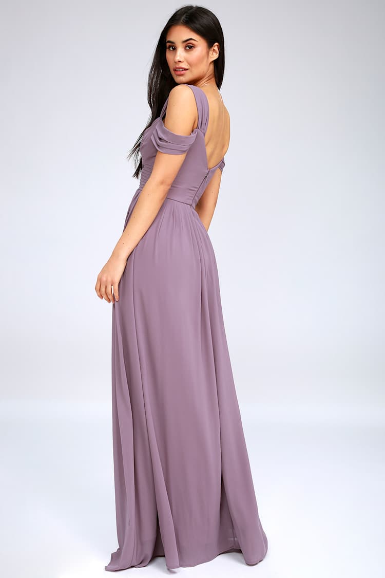 dusty purple bridesmaid dress Long Chiffon Split Bridesmaid Dresses Plunge Neck