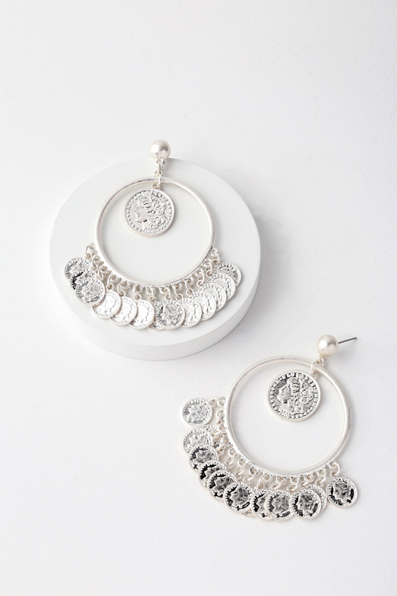 silver coin hoop earrings