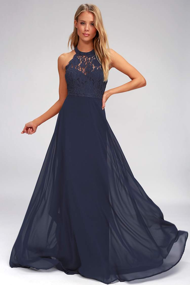 lulus dance all evening dress Elegant Maxi Dress - Lace Maxi Dress - Navy Blue Maxi Dress