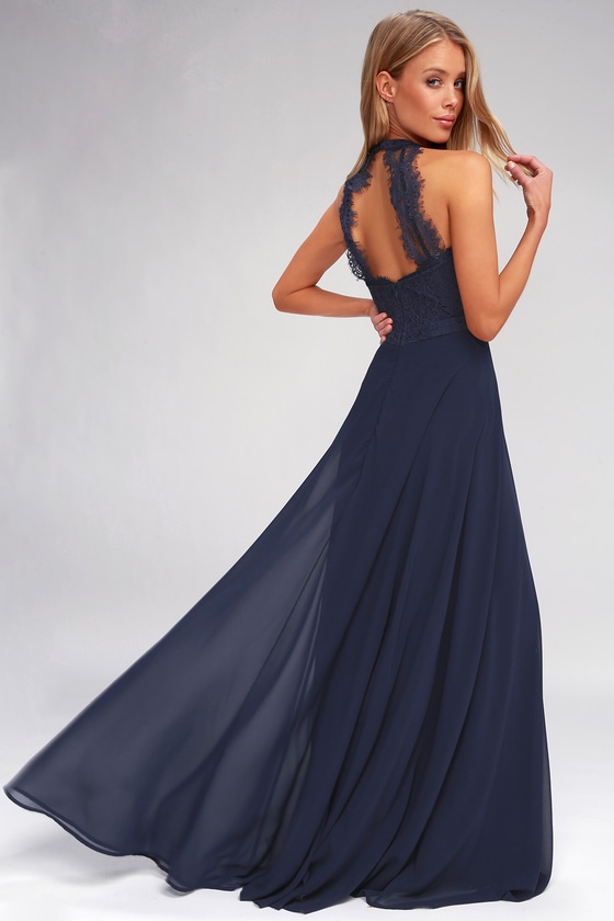 navy blue lace evening gown