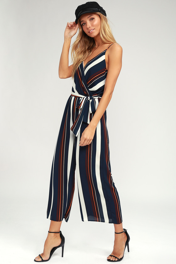 pink and blue striped jumpsuit