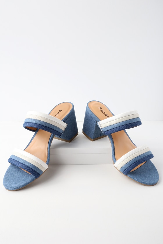 Trendy Denim Multi Mules - Denim Sandals - Two-Strap Heels - Lulus