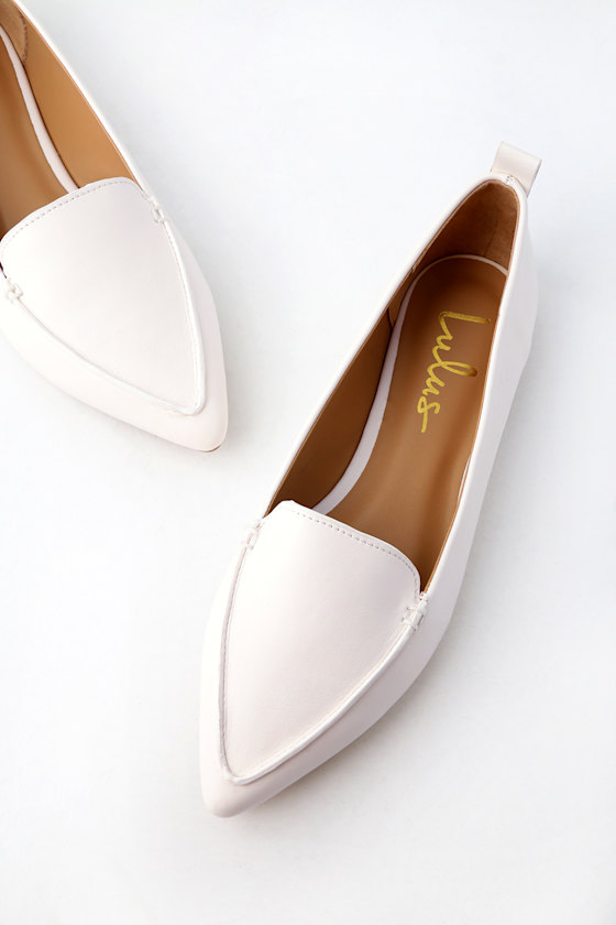 Emmy White Pointed Loafers 1