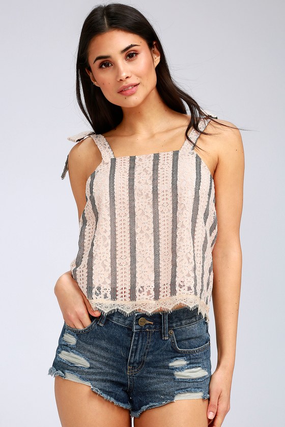 Cute Beige Top - Lace Top - Tie Strap Top - Lace Crop Top - Lulus