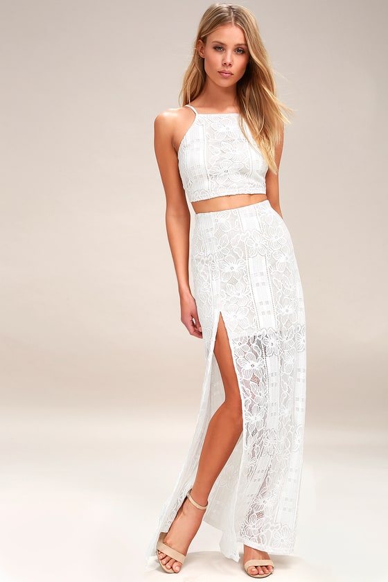 Chic White Dress - Two-Piece Dress - Lace Maxi Dress - Lulus