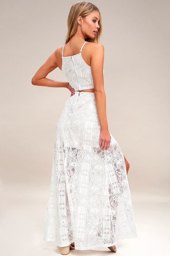 Chic White Dress - Two-Piece Dress - Lace Maxi Dress