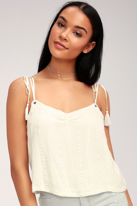 Chic Cream Top - Eyelet Lace Top - Crop Top - Sleeveless Top - Lulus