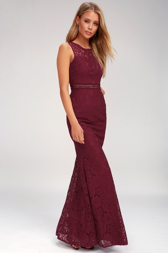 burgundy lace gown