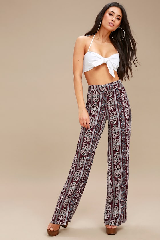 Shanti Burgundy Print Wide Leg Pants 1