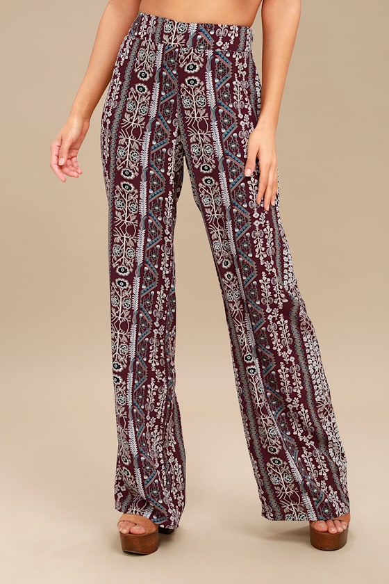 Shanti Burgundy Print Wide Leg Pants 2