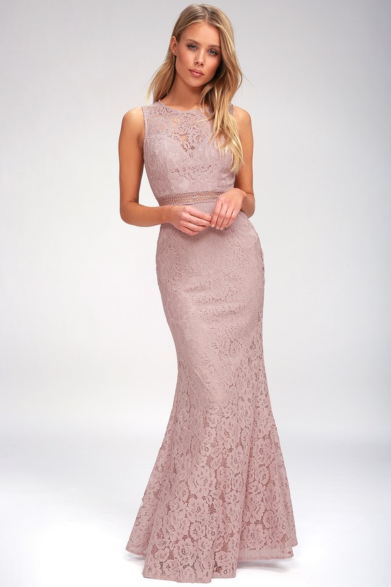 mauve lace maxi dress