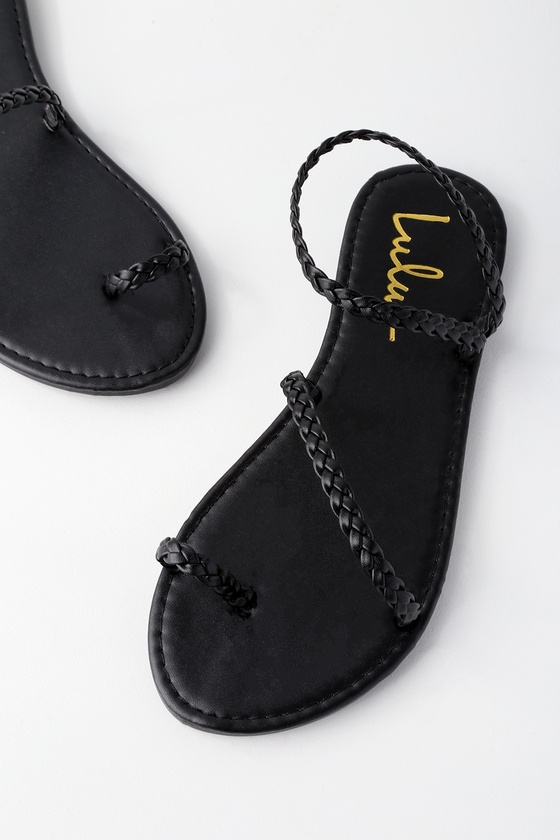 fancy black flat sandals