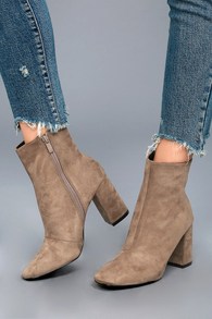 My Generation Taupe Suede High Heel Mid-Calf Boots