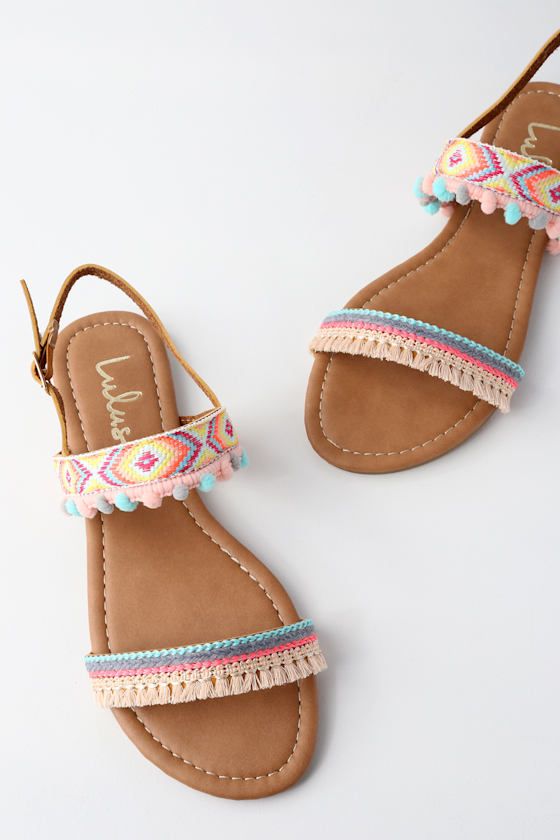 pom pom flat sandals