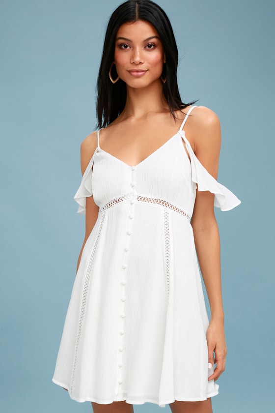 off the shoulder button up dress