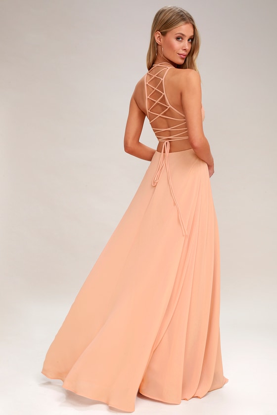 Chic Blush Maxi Dress - Lace-Up Dress - Backless Dress - Lulus