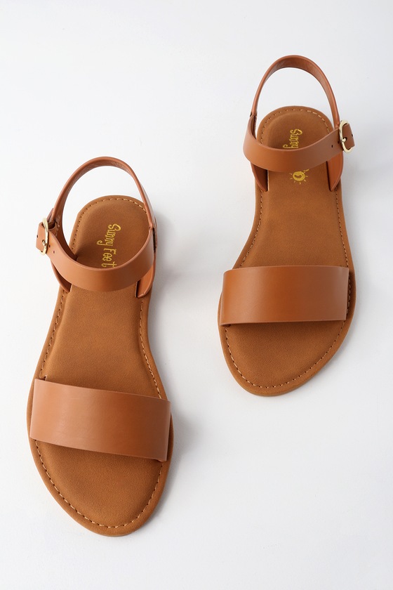 ladies tan flat sandals