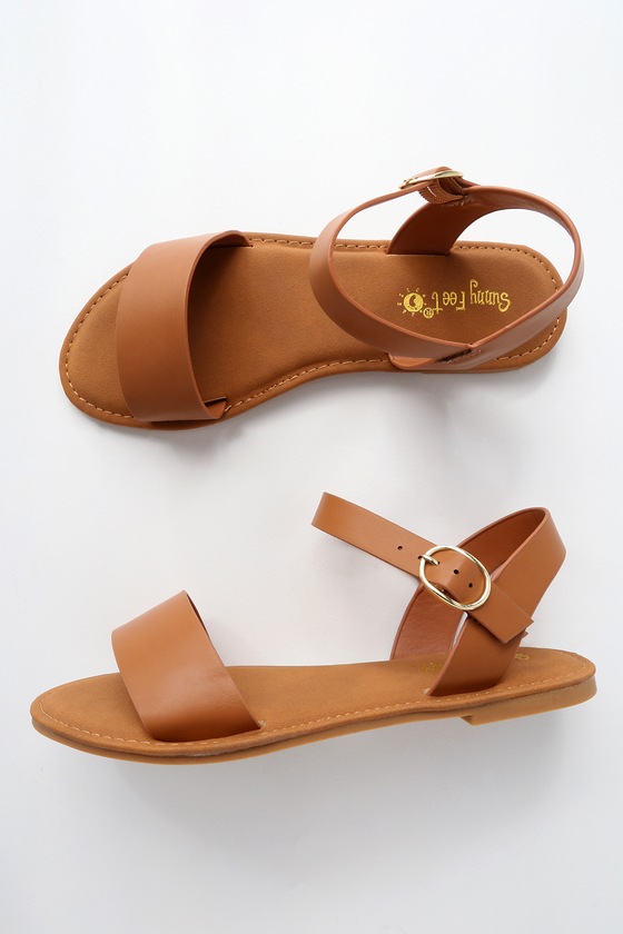 tan flat slip on sandals