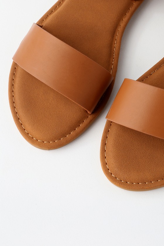 tan flat slip on sandals