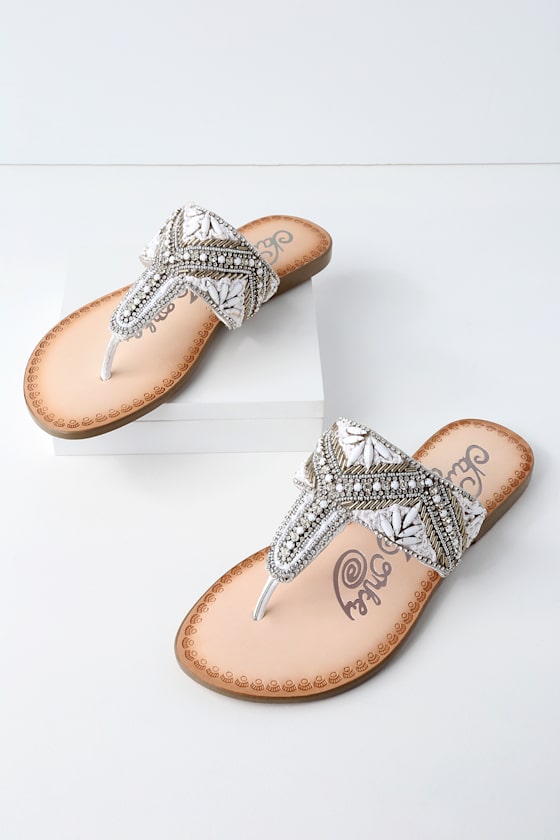 Amare White Rhinestone Thong Sandals 1