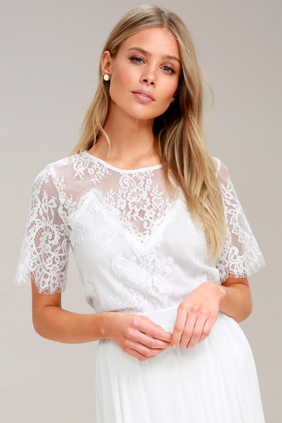 Pure Genius Sheer White Lace Top 1