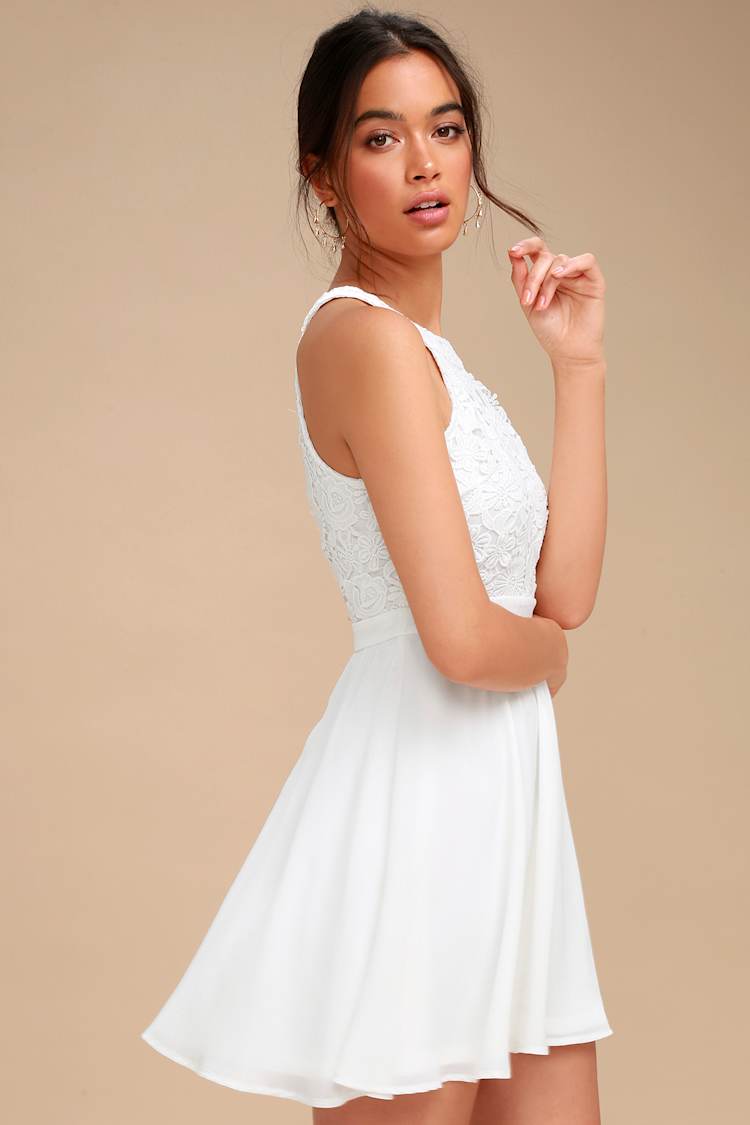 lulus lace skater dress White Lace Dress - Lace Skater Dress - White Lace HoCo Dress
