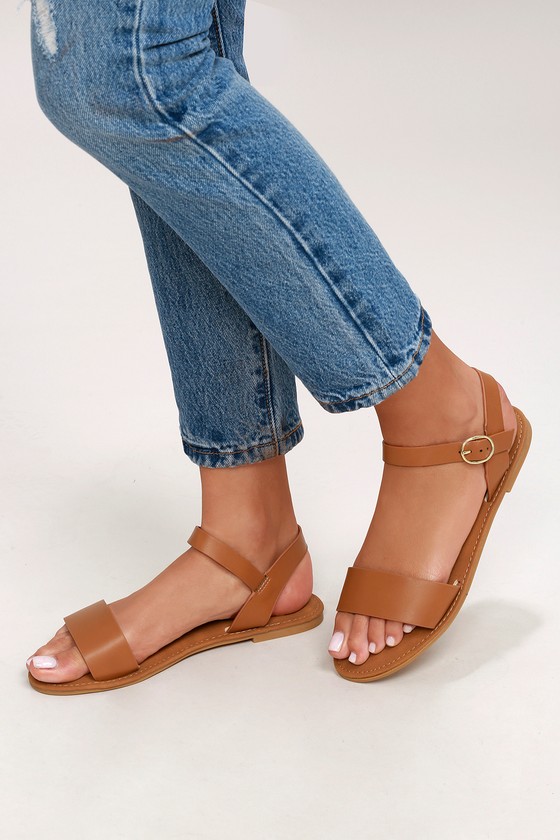 Cute Tan Sandals - Flat Sandals - Vegan Sandals
