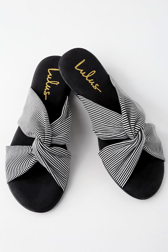 black and white striped slides
