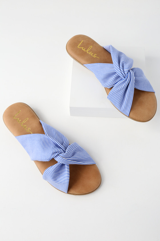 Santana Blue Striped Slide Sandals